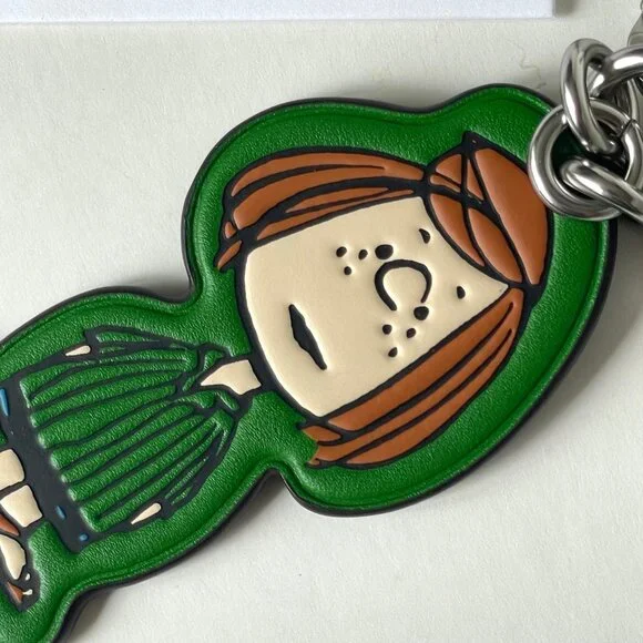 Coach x Peanuts Peppermint Patty Leather Bag Charm Keychain CBG57 Green 2025 - Picture 5 of 9
